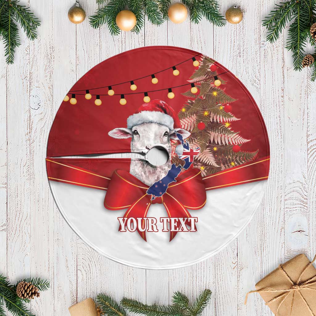 Personalized New Zealand Sheep Christmas Tree Skirt Hipi Meri Kirihimete Silver Fern Xmas Tree - Polynesian Pride