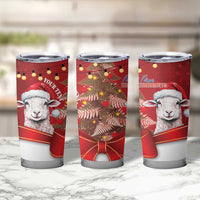 Personalized New Zealand Sheep Christmas Tumbler Cup Hipi Meri Kirihimete Silver Fern Xmas Tree - Polynesian Pride