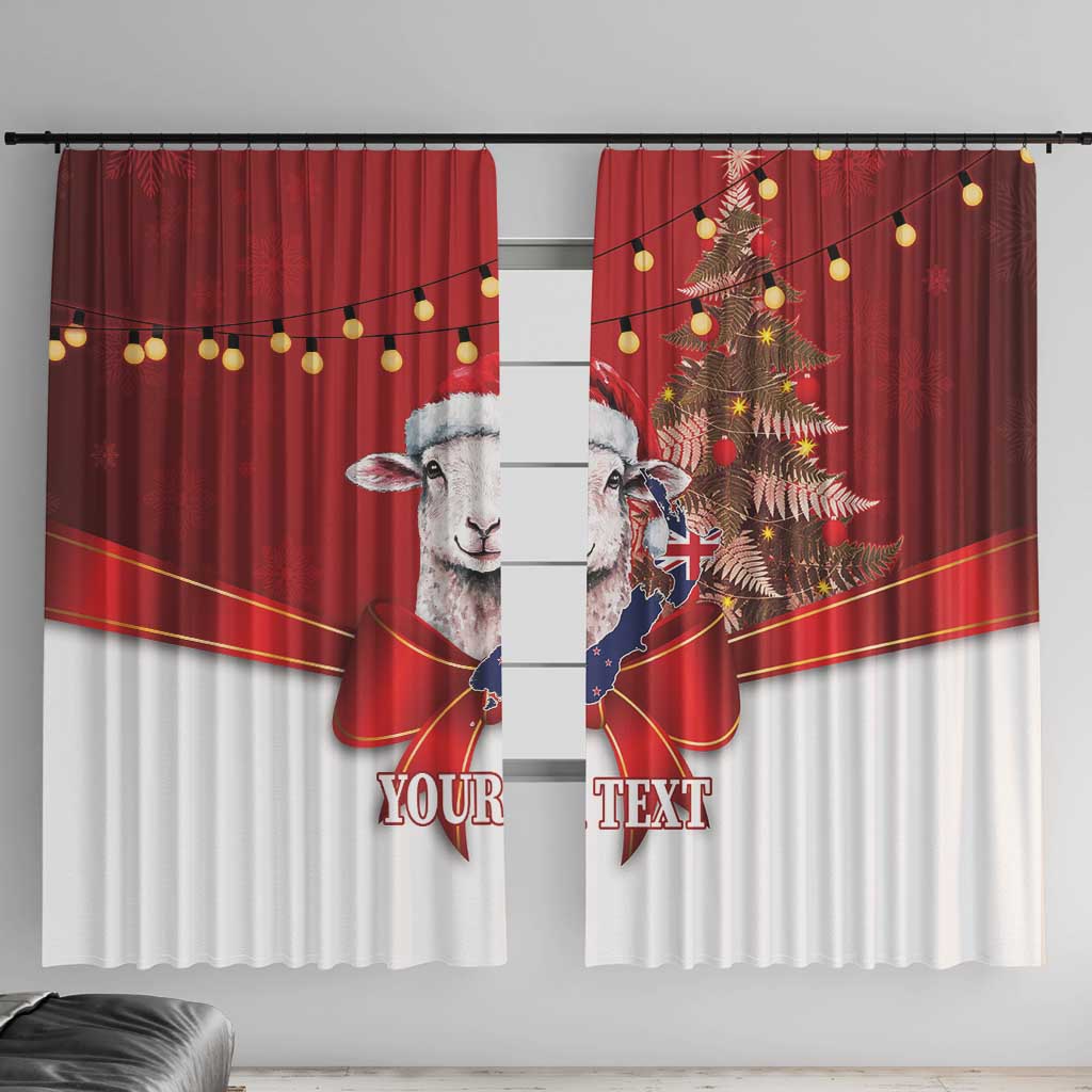 Personalized New Zealand Sheep Christmas Window Curtain Hipi Meri Kirihimete Silver Fern Xmas Tree - Polynesian Pride