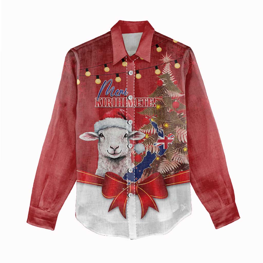 Personalized New Zealand Sheep Christmas Women Casual Shirt Hipi Meri Kirihimete Silver Fern Xmas Tree - Polynesian Pride