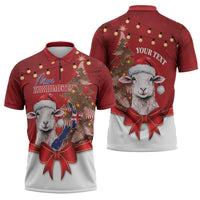 Personalized New Zealand Sheep Christmas Zipper Polo Shirt Hipi Meri Kirihimete Silver Fern Xmas Tree - Polynesian Pride