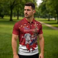 Personalized New Zealand Sheep Christmas Zipper Polo Shirt Hipi Meri Kirihimete Silver Fern Xmas Tree - Polynesian Pride