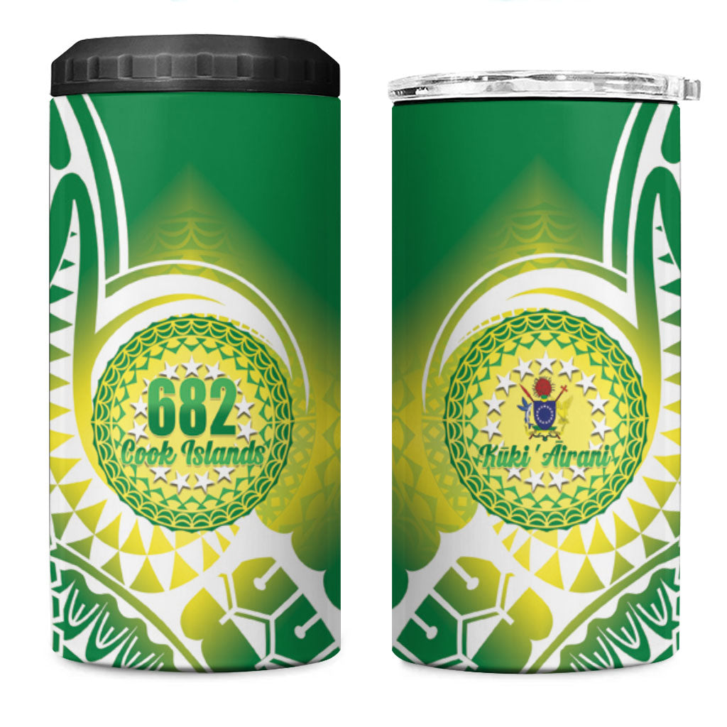 Cook Islands 682 4 in 1 Can Cooler Tumbler Kuki 'Airani Area Code Proud LT14 One Size: 16 oz Green - Polynesian Pride