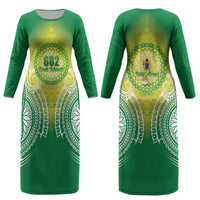 Cook Islands 682 Couples Matching Long Sleeve Bodycon Dress and Hawaiian Shirt Kuki 'Airani Area Code Proud