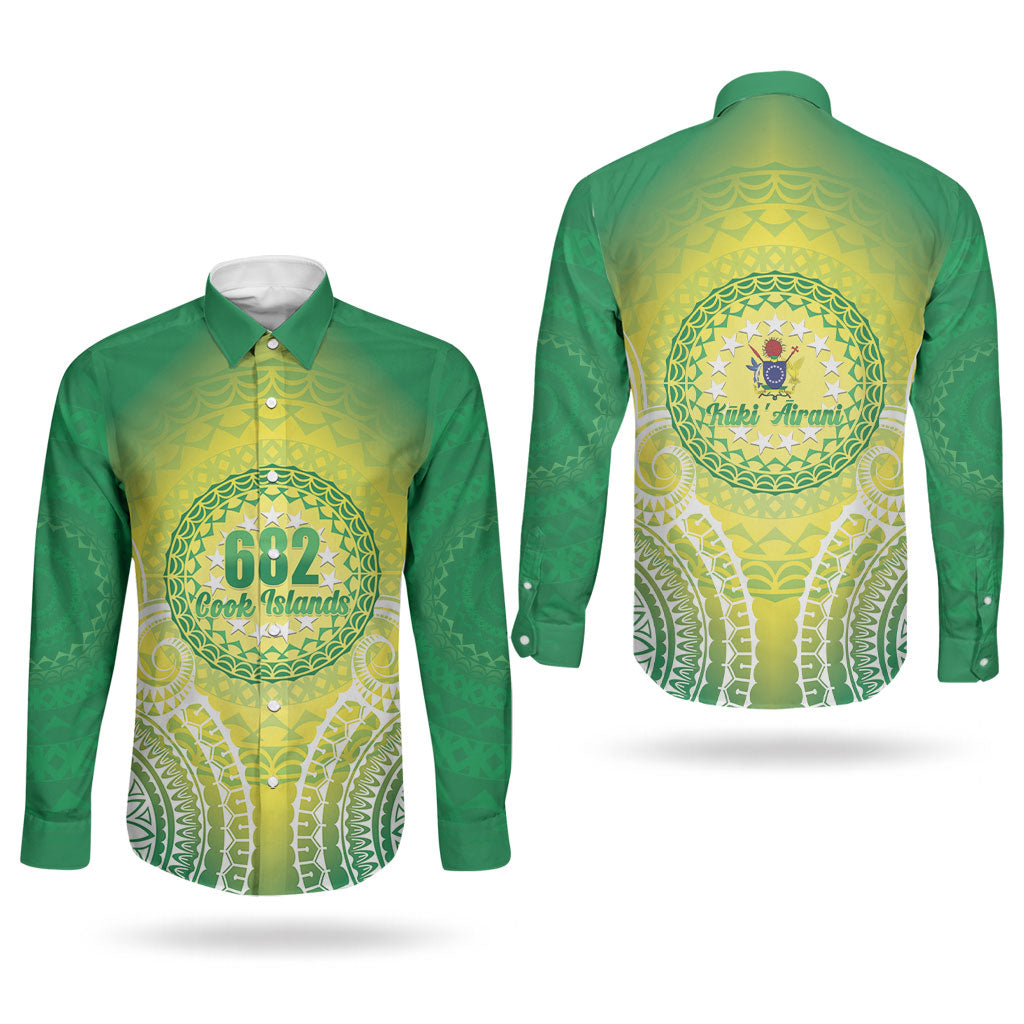 Cook Islands 682 Couples Matching Off Shoulder Short Dress and Long Sleeve Button Shirt Kuki 'Airani Area Code Proud LT14 - Polynesian Pride