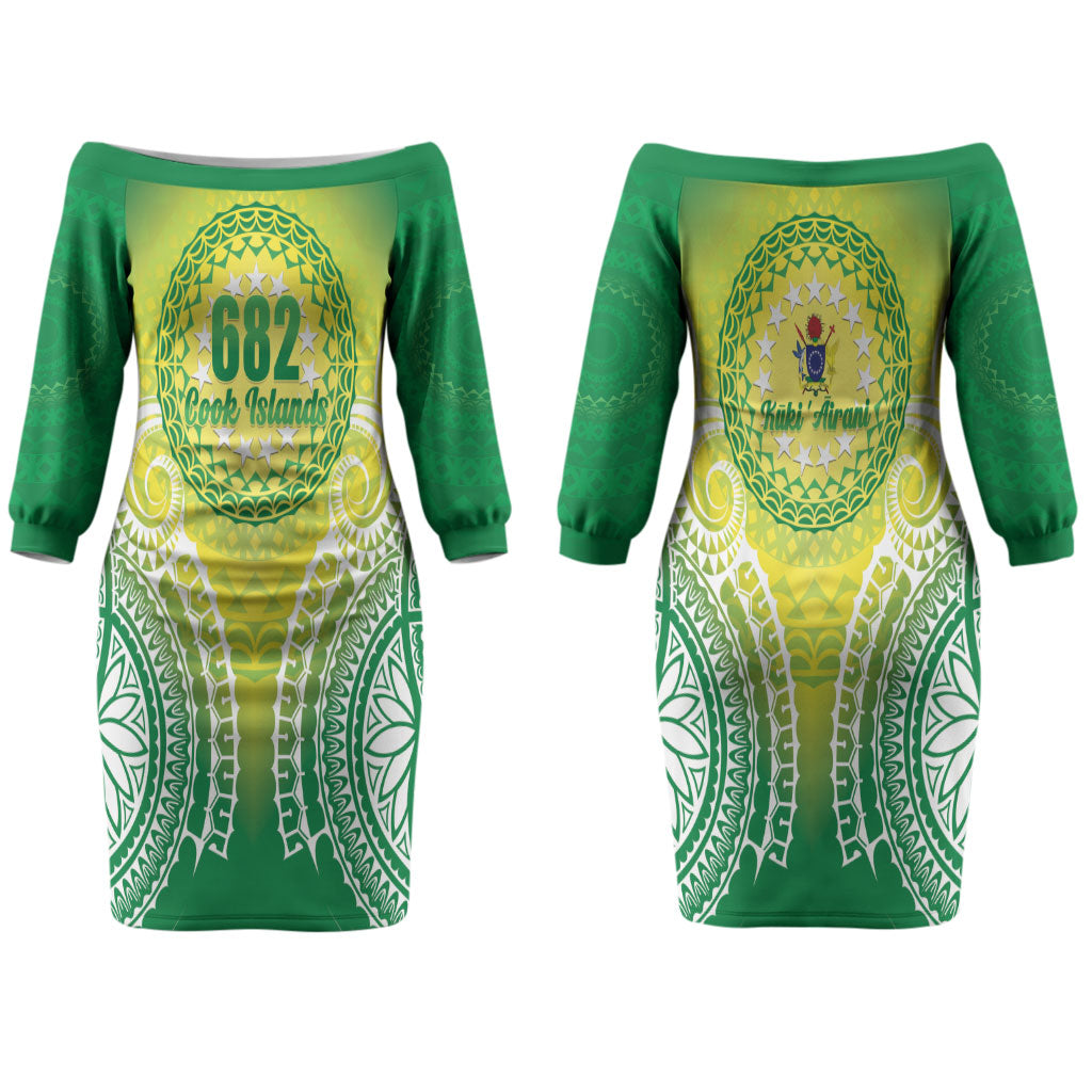 Cook Islands 682 Couples Matching Off The Shoulder Long Sleeve Dress and Hawaiian Shirt Kuki 'Airani Area Code Proud LT14 - Polynesian Pride