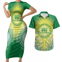 Cook Islands 682 Couples Matching Short Sleeve Bodycon Dress and Hawaiian Shirt Kuki 'Airani Area Code Proud