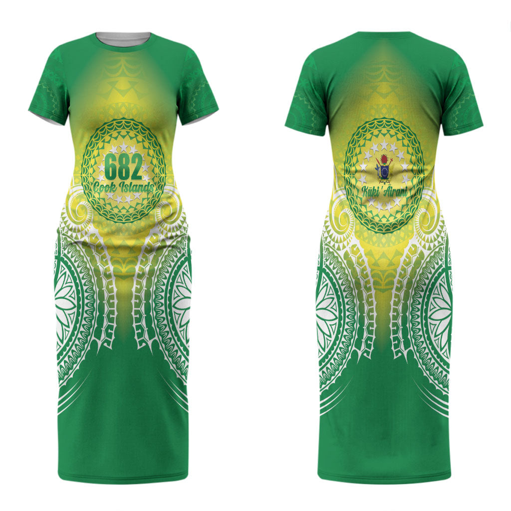 Cook Islands 682 Couples Matching Short Sleeve Bodycon Dress and Hawaiian Shirt Kuki 'Airani Area Code Proud