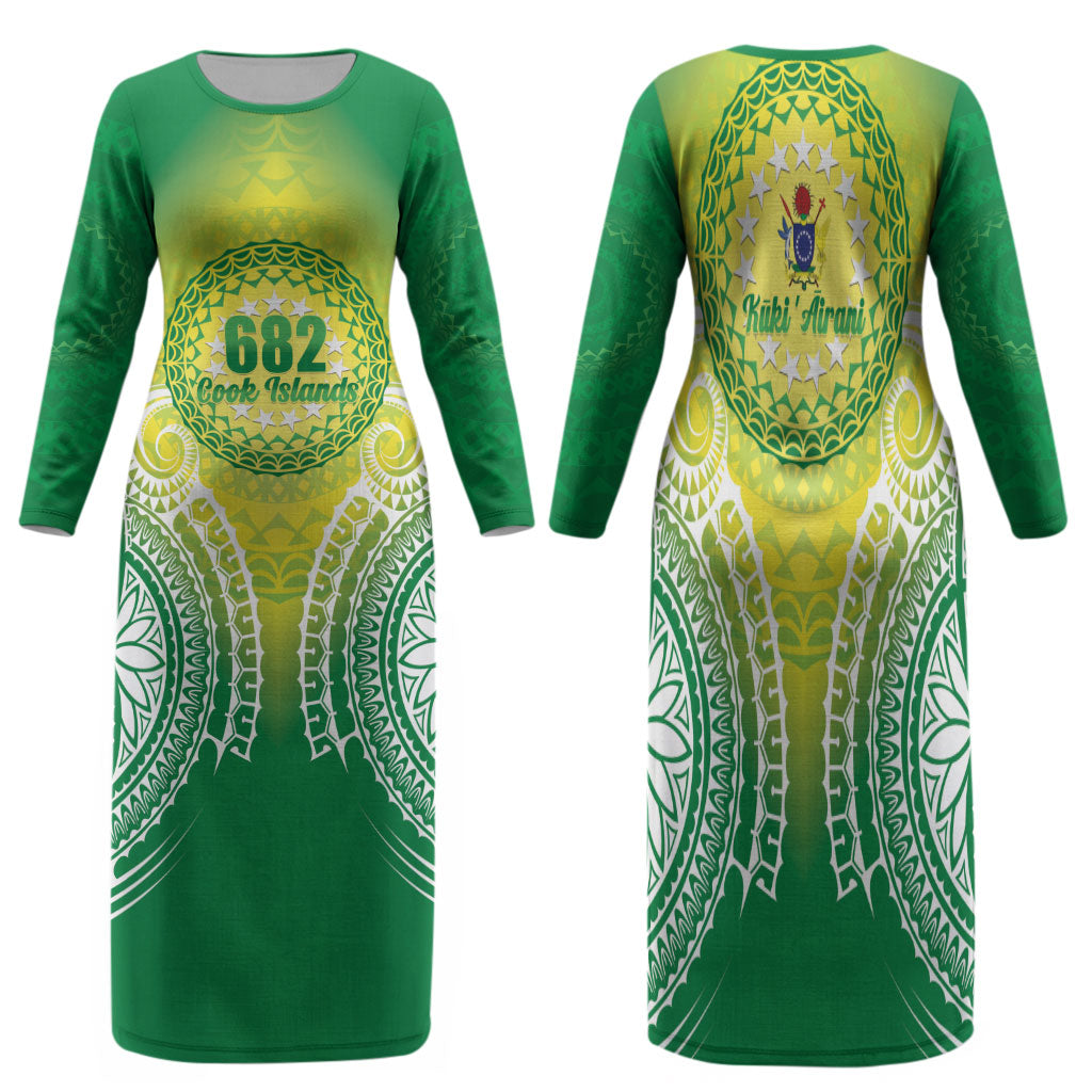 Cook Islands 682 Family Matching Long Sleeve Bodycon Dress and Hawaiian Shirt Kuki 'Airani Area Code Proud