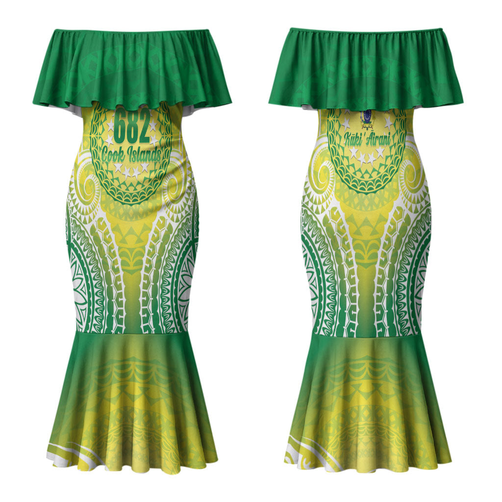 Cook Islands 682 Family Matching Mermaid Dress and Hawaiian Shirt Kuki 'Airani Area Code Proud LT14 Mom's Dress Green - Polynesian Pride