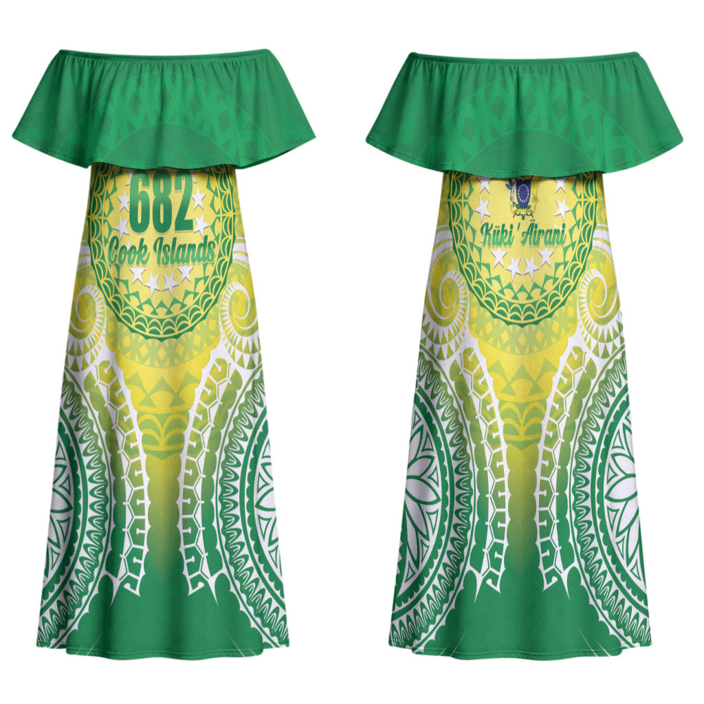Cook Islands 682 Family Matching Off Shoulder Maxi Dress and Hawaiian Shirt Kuki 'Airani Area Code Proud