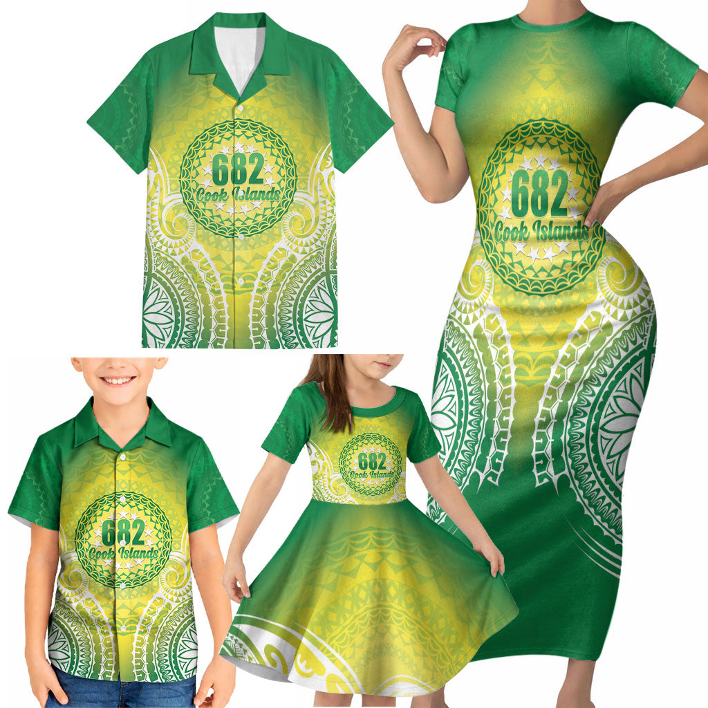 Cook Islands 682 Family Matching Short Sleeve Bodycon Dress and Hawaiian Shirt Kuki 'Airani Area Code Proud LT14 - Polynesian Pride