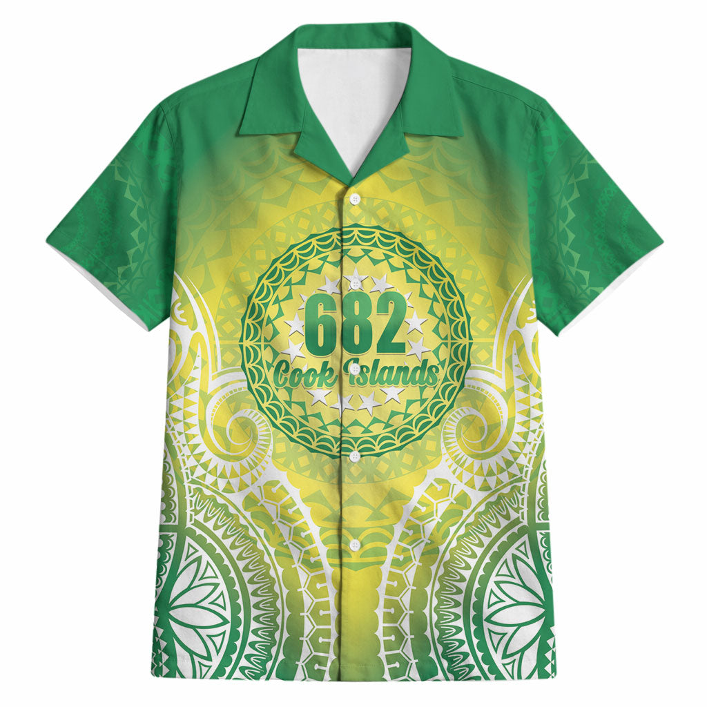 Cook Islands 682 Hawaiian Shirt Kuki 'Airani Area Code Proud LT14 Green - Polynesian Pride