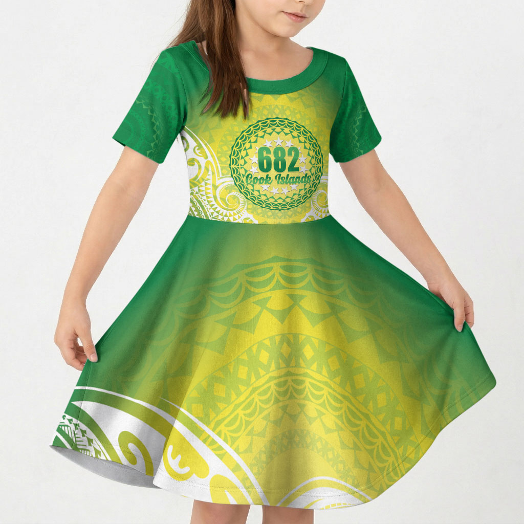 Cook Islands 682 Kid Short Sleeve Dress Kuki 'Airani Area Code Proud