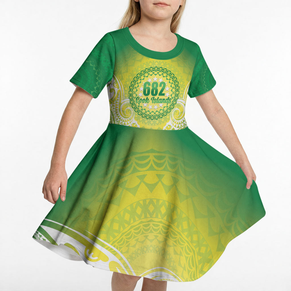 Cook Islands 682 Kid Short Sleeve Dress Kuki 'Airani Area Code Proud