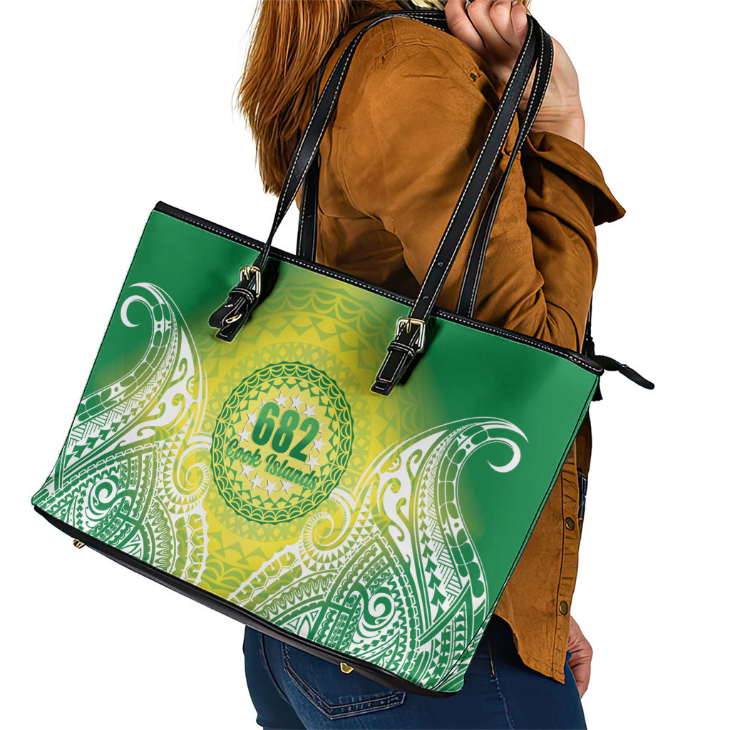 Cook Islands 682 Leather Tote Bag Kuki 'Airani Area Code Proud LT14 - Polynesian Pride