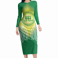 Cook Islands 682 Long Sleeve Bodycon Dress Kuki 'Airani Area Code Proud LT14 Long Dress Green - Polynesian Pride