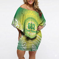 Cook Islands 682 Off Shoulder Short Dress Kuki 'Airani Area Code Proud LT14 Women Green - Polynesian Pride