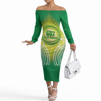Cook Islands 682 Off The Shoulder Long Sleeve Dress Kuki 'Airani Area Code Proud LT14 Women Green - Polynesian Pride