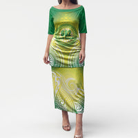 Cook Islands 682 Puletasi Kuki 'Airani Area Code Proud LT14 Long Dress Green - Polynesian Pride