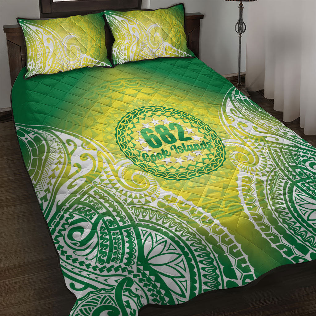 Cook Islands 682 Quilt Bed Set Kuki 'Airani Area Code Proud LT14 Green - Polynesian Pride