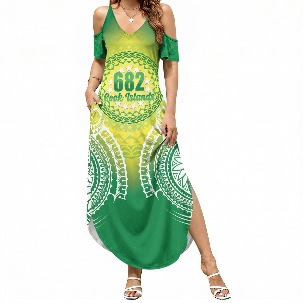 Cook Islands 682 Summer Maxi Dress Kuki 'Airani Area Code Proud LT14 Women Green - Polynesian Pride