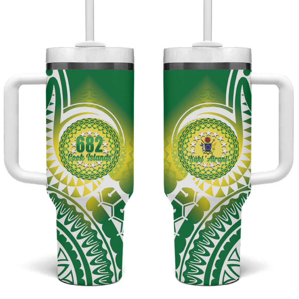 Cook Islands 682 Tumbler With Handle Kuki 'Airani Area Code Proud LT14 One Size: 40 oz Green - Polynesian Pride