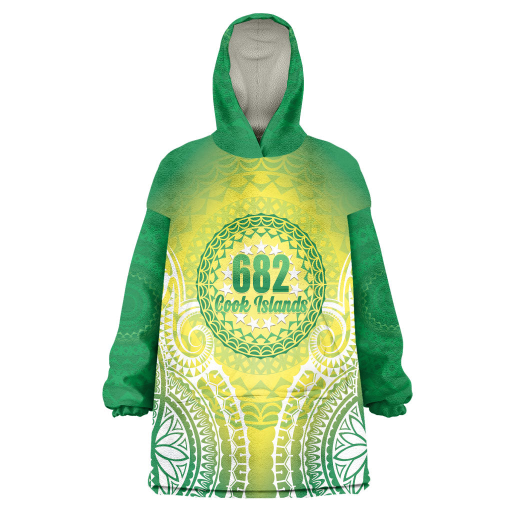 Cook Islands 682 Wearable Blanket Hoodie Kuki 'Airani Area Code Proud LT14 One Size Green - Polynesian Pride