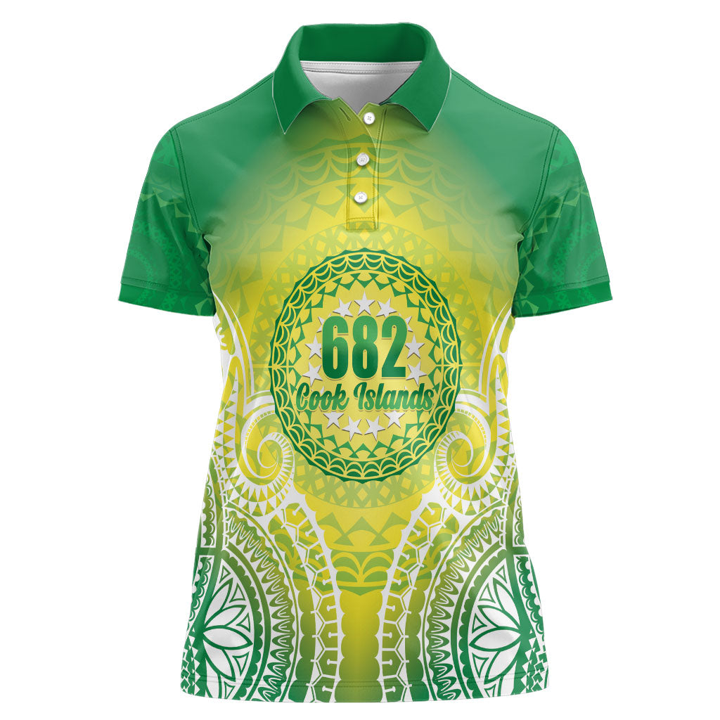 Cook Islands 682 Women Polo Shirt Kuki 'Airani Area Code Proud LT14 Female Green - Polynesian Pride
