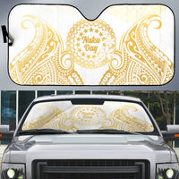 Cook Islands Gospel Day Auto Sun Shade Happy Nuku Day Tiare Maori Gold LT14 Gold - Polynesian Pride