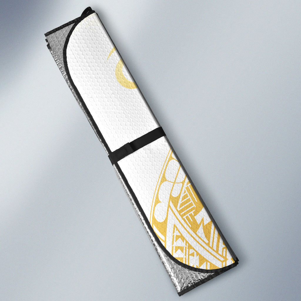 Cook Islands Gospel Day Auto Sun Shade Happy Nuku Day Tiare Maori Gold LT14 - Polynesian Pride