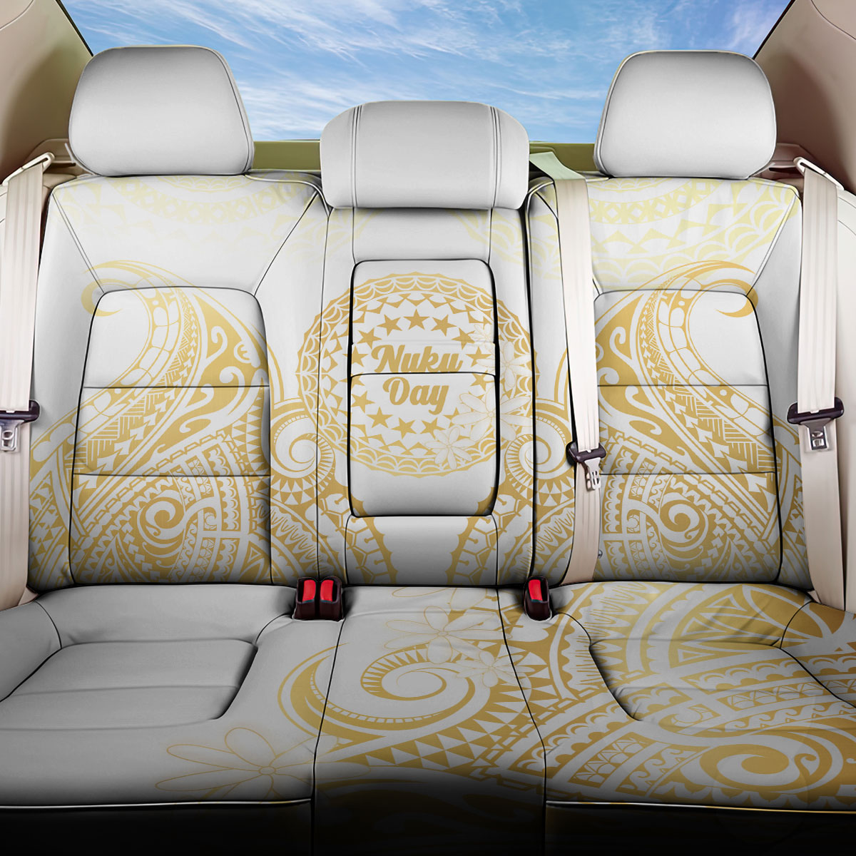 Cook Islands Gospel Day Back Car Seat Cover Happy Nuku Day Tiare Maori Gold LT14 One Size Gold - Polynesian Pride
