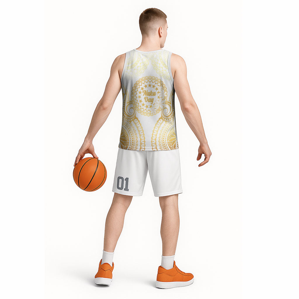 Cook Islands Gospel Day Basketball Jersey Happy Nuku Day Tiare Maori Gold LT14 - Polynesian Pride