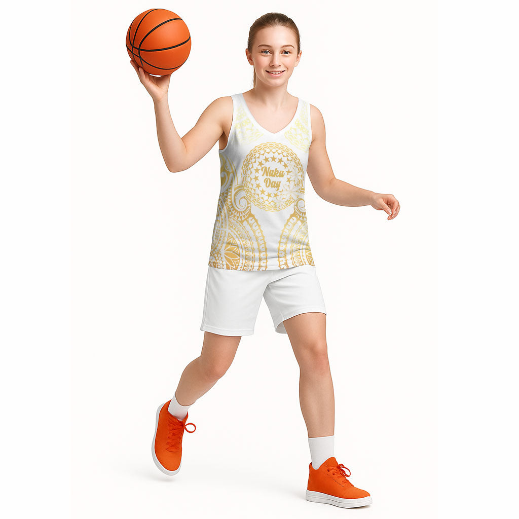 Cook Islands Gospel Day Basketball Jersey Happy Nuku Day Tiare Maori Gold LT14 - Polynesian Pride