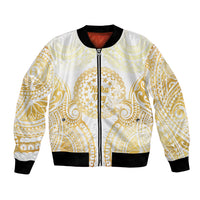 Cook Islands Gospel Day Bomber Jacket Happy Nuku Day Tiare Maori Gold LT14 Unisex Gold - Polynesian Pride