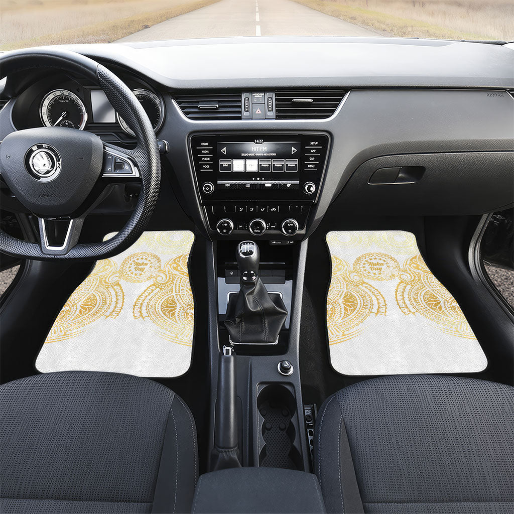 Cook Islands Gospel Day Car Mats Happy Nuku Day Tiare Maori Gold LT14 Set 2pcs - Front Gold - Polynesian Pride