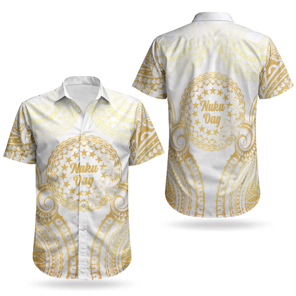 Cook Islands Gospel Day Couples Matching Mermaid Dress and Hawaiian Shirt Happy Nuku Day Tiare Maori Gold LT14 - Polynesian Pride