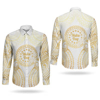 Cook Islands Gospel Day Couples Matching Off Shoulder Maxi Dress and Long Sleeve Button Shirt Happy Nuku Day Tiare Maori Gold LT14 - Polynesian Pride