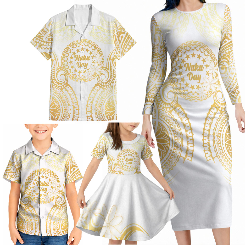 Cook Islands Gospel Day Family Matching Long Sleeve Bodycon Dress and Hawaiian Shirt Happy Nuku Day Tiare Maori Gold LT14 - Polynesian Pride