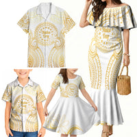 Cook Islands Gospel Day Family Matching Mermaid Dress and Hawaiian Shirt Happy Nuku Day Tiare Maori Gold
