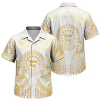 Cook Islands Gospel Day Family Matching Off Shoulder Short Dress and Hawaiian Shirt Happy Nuku Day Tiare Maori Gold