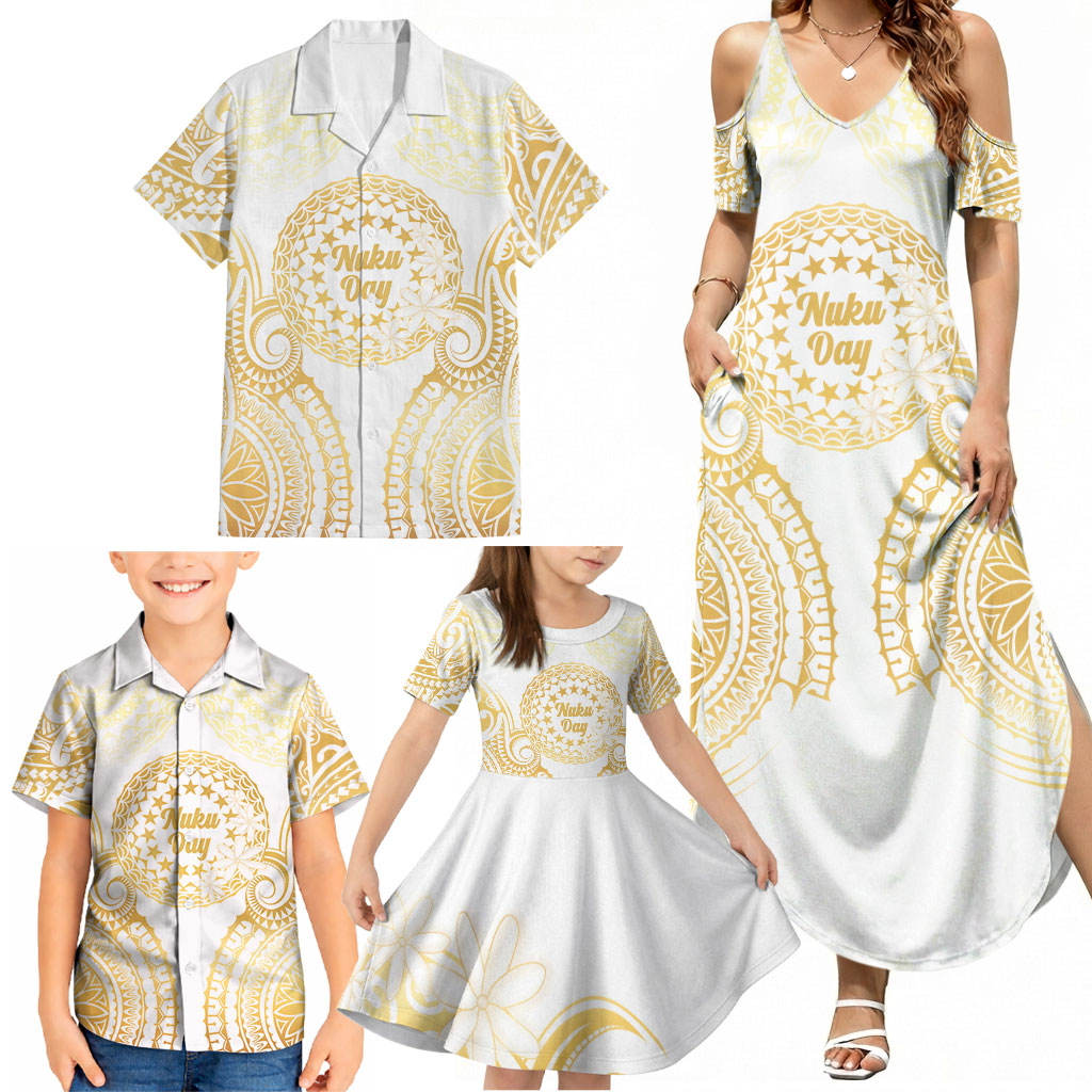 Cook Islands Gospel Day Family Matching Summer Maxi Dress and Hawaiian Shirt Happy Nuku Day Tiare Maori Gold LT14 - Polynesian Pride