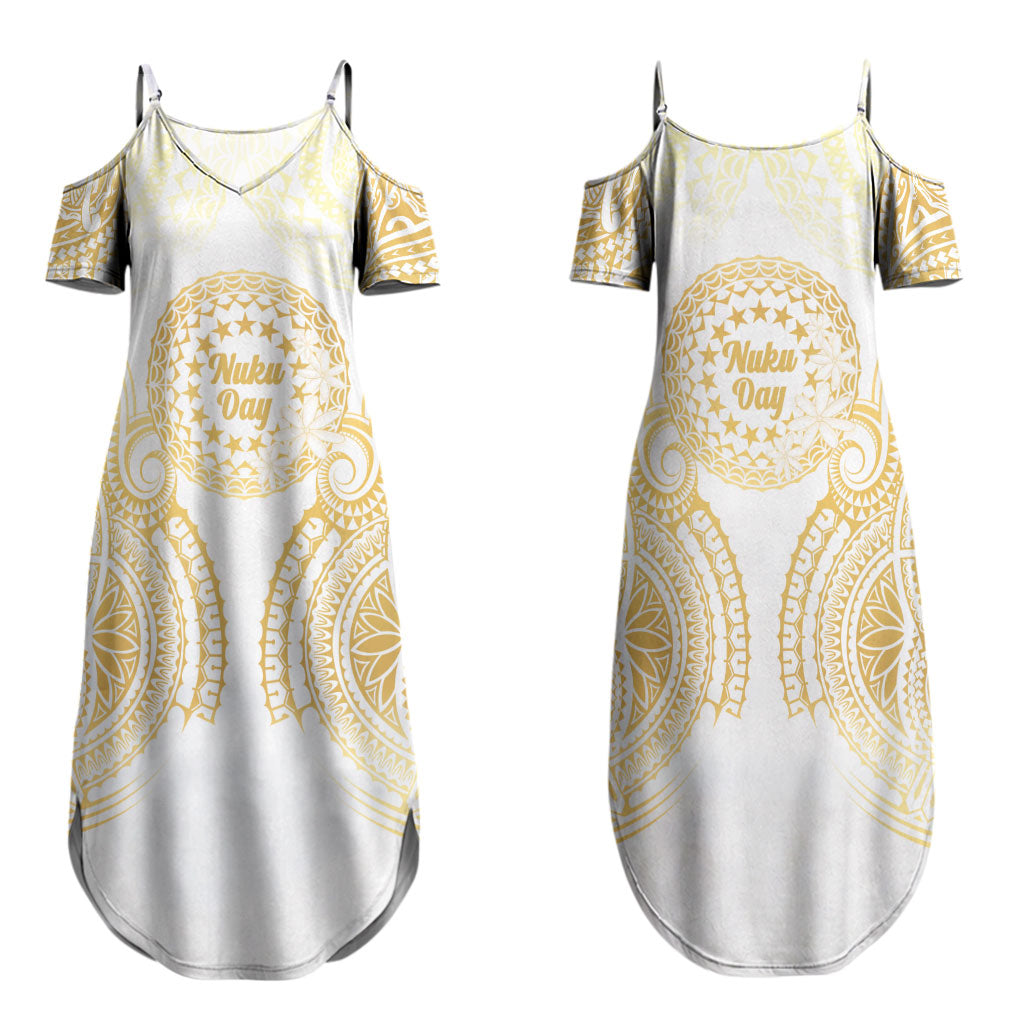 Cook Islands Gospel Day Family Matching Summer Maxi Dress and Hawaiian Shirt Happy Nuku Day Tiare Maori Gold