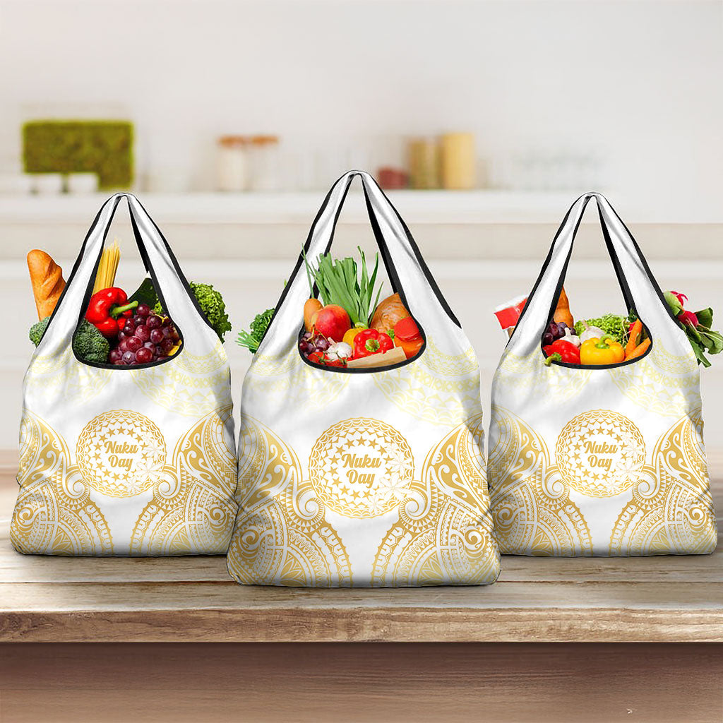 Cook Islands Gospel Day Grocery Bag Happy Nuku Day Tiare Maori Gold LT14 3-pack One Size Gold - Polynesian Pride