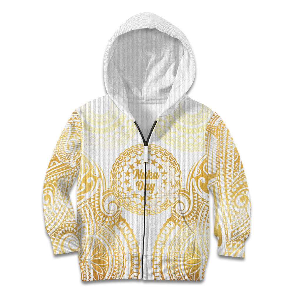 Cook Islands Gospel Day Kid Hoodie Happy Nuku Day Tiare Maori Gold LT14 Zip Hoodie Gold - Polynesian Pride