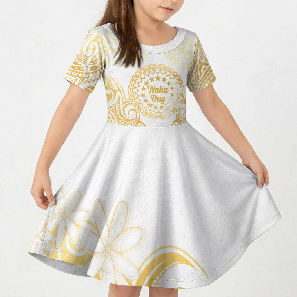 Cook Islands Gospel Day Kid Short Sleeve Dress Happy Nuku Day Tiare Maori Gold LT14 KID Gold - Polynesian Pride