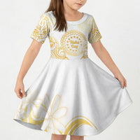 Cook Islands Gospel Day Kid Short Sleeve Dress Happy Nuku Day Tiare Maori Gold LT14 KID Gold - Polynesian Pride