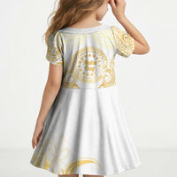 Cook Islands Gospel Day Kid Short Sleeve Dress Happy Nuku Day Tiare Maori Gold LT14 - Polynesian Pride
