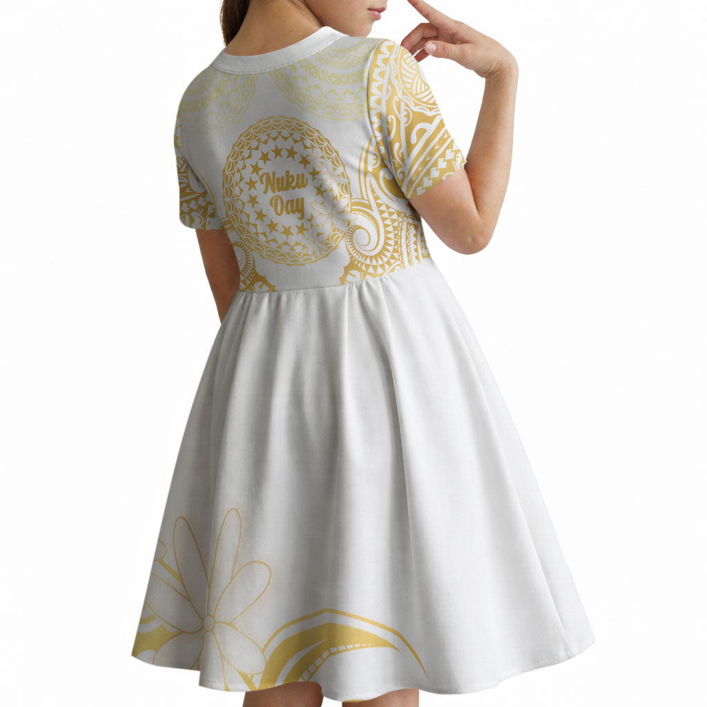 Cook Islands Gospel Day Kid Short Sleeve Dress Happy Nuku Day Tiare Maori Gold LT14 - Polynesian Pride