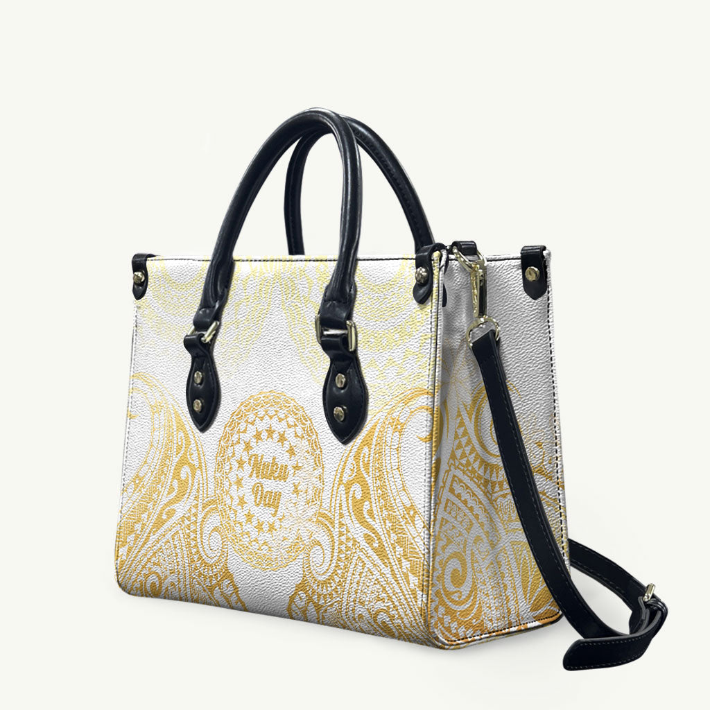 Cook Islands Gospel Day Leather Bag Happy Nuku Day Tiare Maori Gold LT14 Gold - Polynesian Pride
